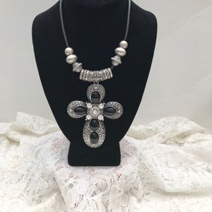 2 for $10   Cross Necklace w Leather and Silver Embellishments